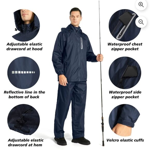 Swisswell Mens Waterproof Jacket L Black Lightweight Reflective Hooded Wind - Picture 2 of 7